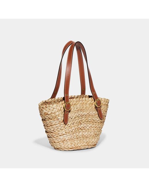 COACH Structured Straw Tote 16 Bag in Brown Lyst