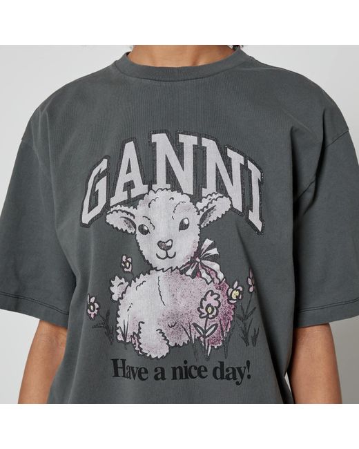 Ganni Black Future Lamb Cotton T-Shirt