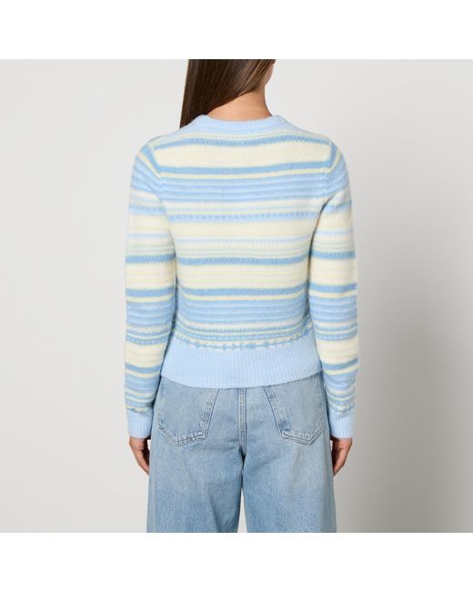 Ganni Blue Striped Intarsia-Knit Cardigan