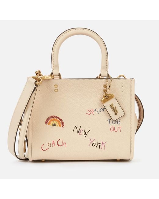 COACH Natural Embroidered Leather Rogue Bag 25