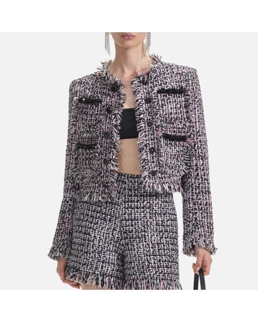 Self-Portrait Black Fringed Bouclé Blazer Jacket