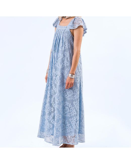 Lolly's Laundry Blue Milanll Sl Cotton-Blend Lace Midi Dress