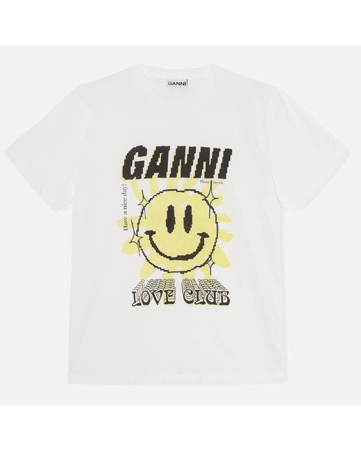 Ganni Light Cotton Jersey Smiley Face Tshirt in White Lyst