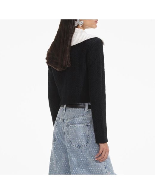 Self-Portrait Black Alpaca-Blend Knit Cardigan