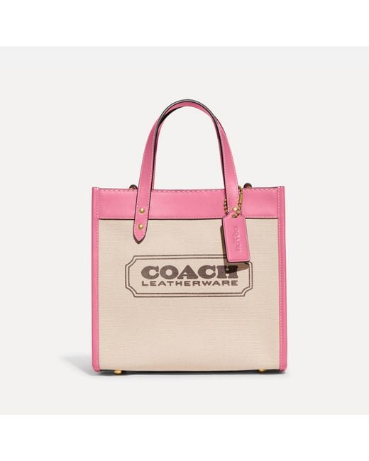 COACH Pink Field 22 Logo Canvas Tote Bag