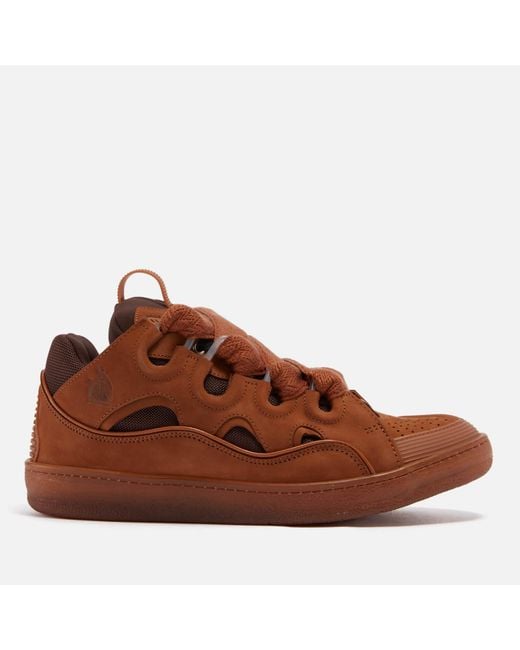 Lanvin Brown Curb Leather, Suede And Mesh Trainers for men