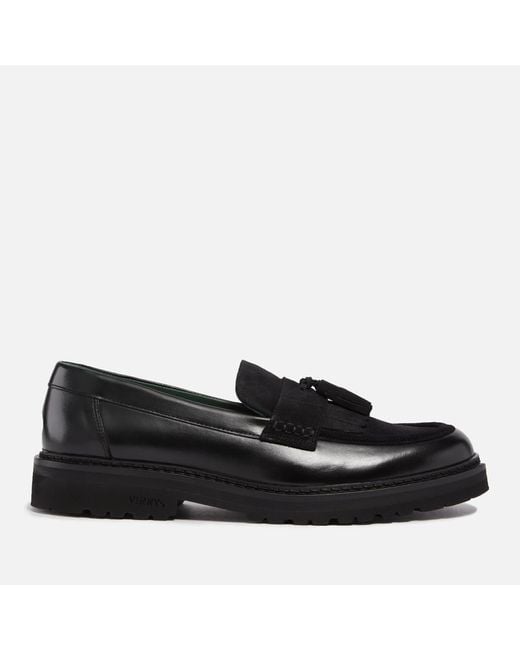 VINNY'S Black Richee Tassel Leather And Suede Loafers for men