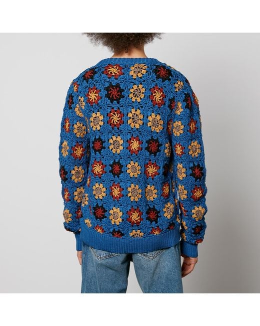 Corridor NYC Blue Pima Cotton-Crochet Cardigan for men