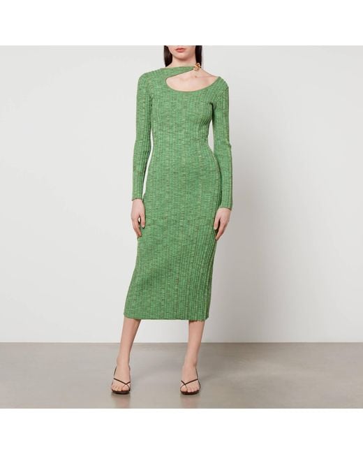 Cult Gaia Ebba Chain-trimmed Ribbed-knit Midi Dress in Green | Lyst
