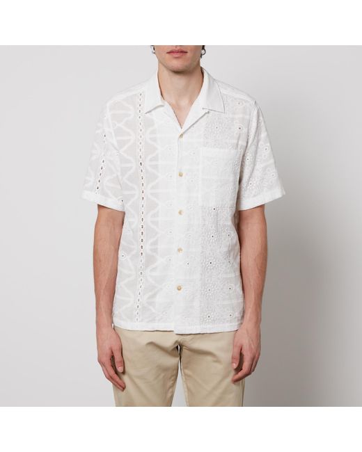 NN07 White Julio Embroidered Pointelle Cotton-Gauze Shirt for men