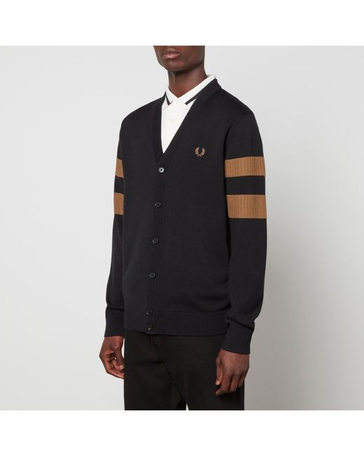 Fred Perry Black Tipped Sleeve Merino Wool-blend Cardigan for men