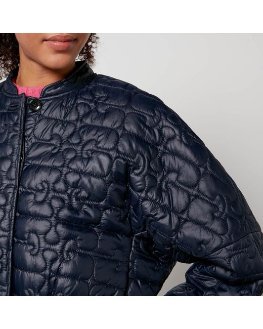 Ganni Blue Quilted Round-neck Recycled Polyamide Jacket