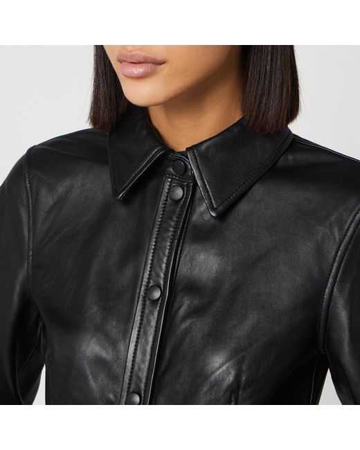 Ganni Leather Shirt Dress in Black - Lyst