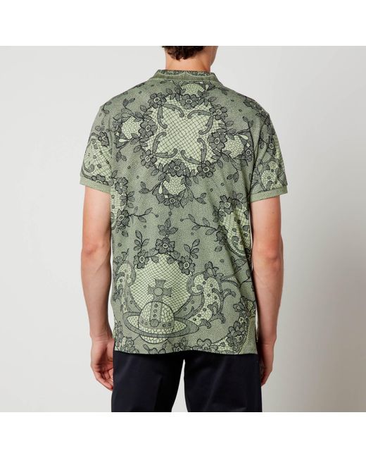 Vivienne Westwood Green Floral-Print Cotton-Piqué Polo Shirt for men