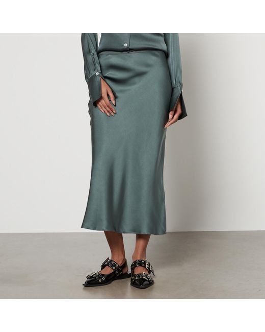 Anine Bing Green Bar Silk-Satin Midi Skirt