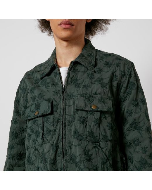 Corridor NYC Green Floral Embroidered Denim Jacket for men