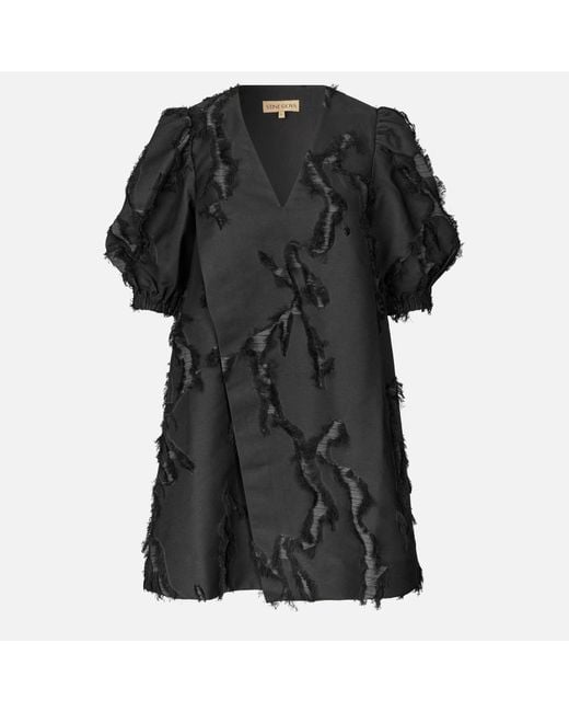 Stine Goya Black Puff Sleeves Ecovero Viscose Dress