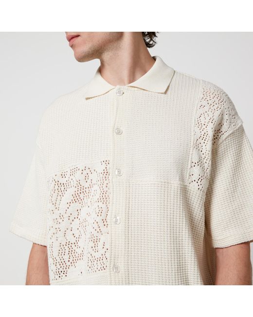 Drole de Monsieur White La Chemise Patchwork Crocheted Cotton Shirt for men