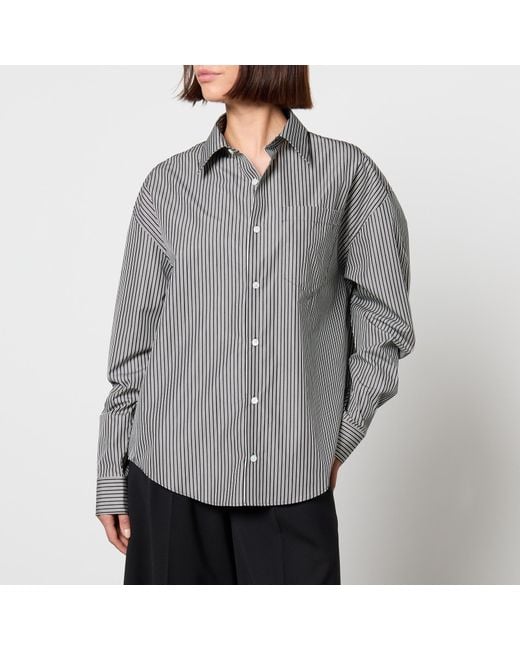 AMI Gray Boxy Fit Striped Cotton-Poplin Shirt