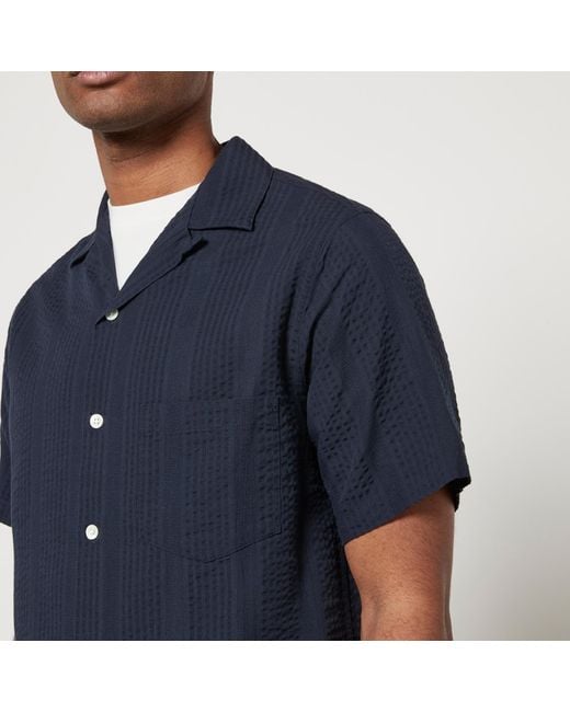 Portuguese Flannel Blue Praia Cotton-seersucker Shirt for men