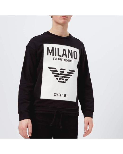 Emporio Armani Milano City Rubberised Panel Sweatshirt, Black Sweat for men