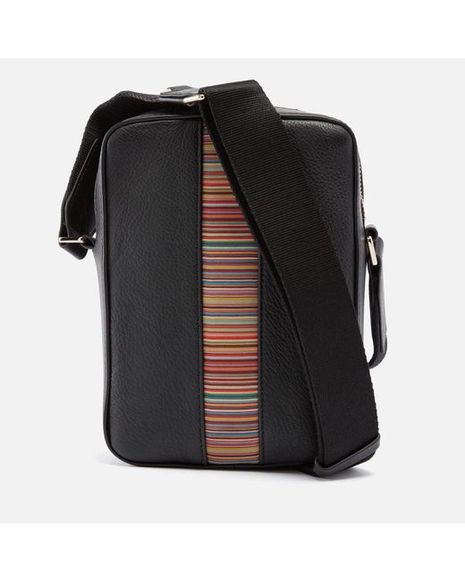 Paul Smith Black Stripe Leather Messenger Bag for men