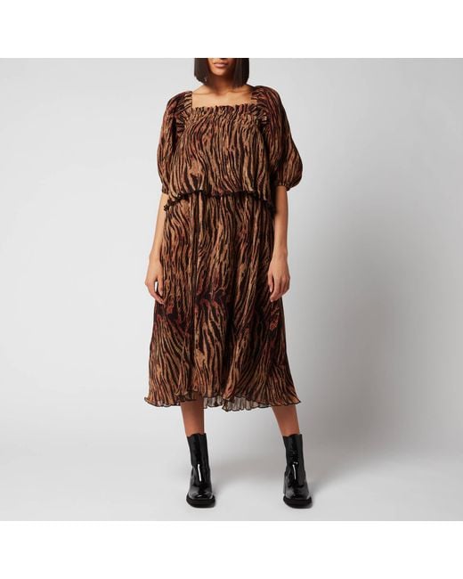 Ganni Pleated Georgette Midi Dress in 
