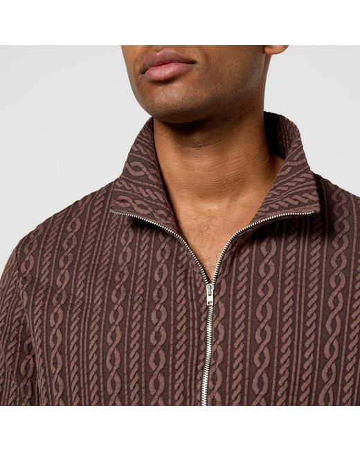 Our Legacy Brown Shrunken Jacquard-Knit Zipped Polo Cardigan for men