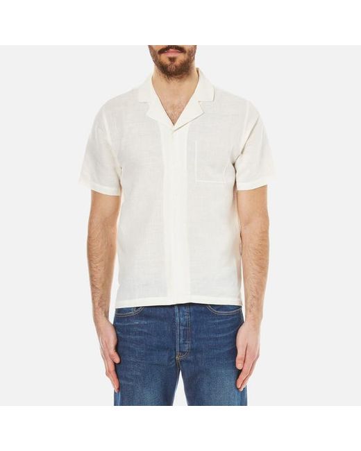 Folk White Men's Linen Cuban Collar Shirt for men