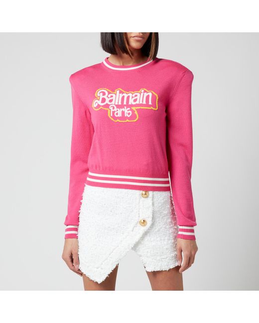 Balmain Pink Barbie Cropped Knitted Pullover