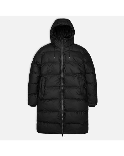 Rains Black Alta Long Coated-Shell Puffer Jacket