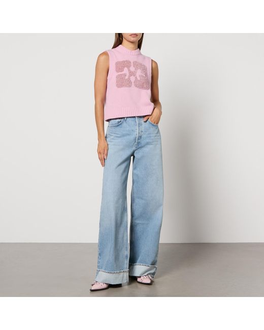 Ganni Pink Graphic Intarsia-Knit Vest