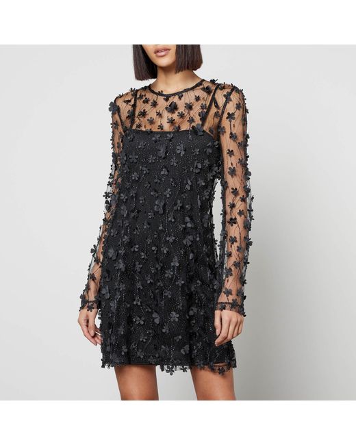 Stine Goya Black Rocio Appliquéd Tulle And Satin Mini Dress