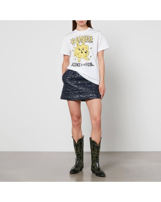 Ganni Yellow Bunny Organic Cotton Jersey Tshirt in White Lyst