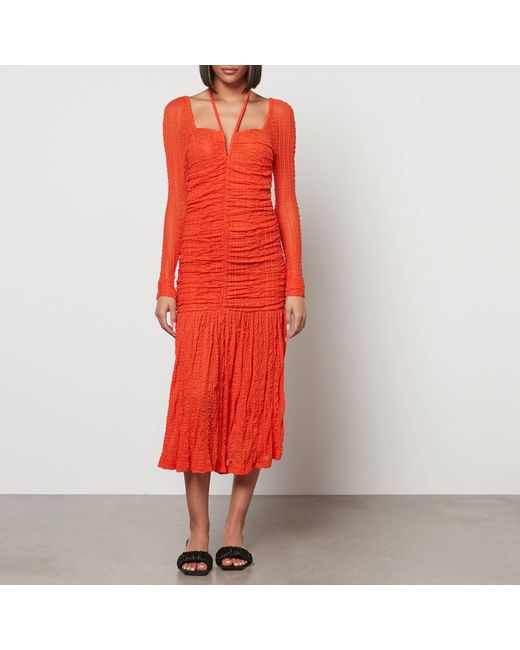 Ganni Orange Stretch Lace Jersey Dress