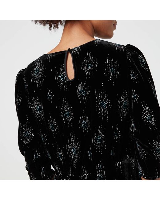 Rixo Black Lucile Glitter-Printed Silk-Velvet Midi Dress