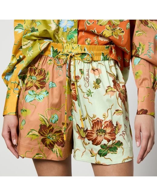ALÉMAIS Green Hotel Lamu Spliced Floral-Print Organic Cotton Shorts