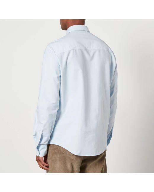 AMI Blue Logo-Embroidered Cotton-Poplin Shirt for men