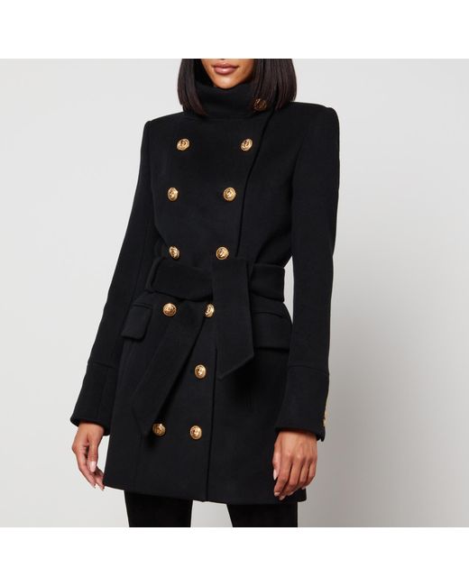 Balmain Black Belted Wool And Cashmere-blend Coat