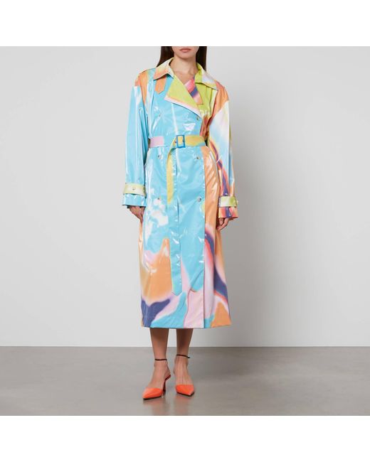 Stine Goya Blue Phoebe Printed Pu Trench Coat