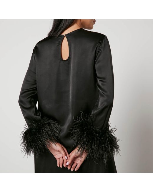 Sleeper Black Suzi Feather-Trimmed Satin Maxi Dress