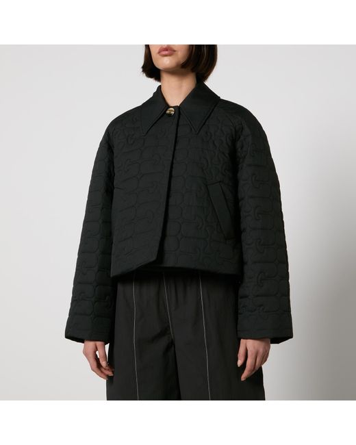 Ganni Black Logo-Quilted Chambray Jacket