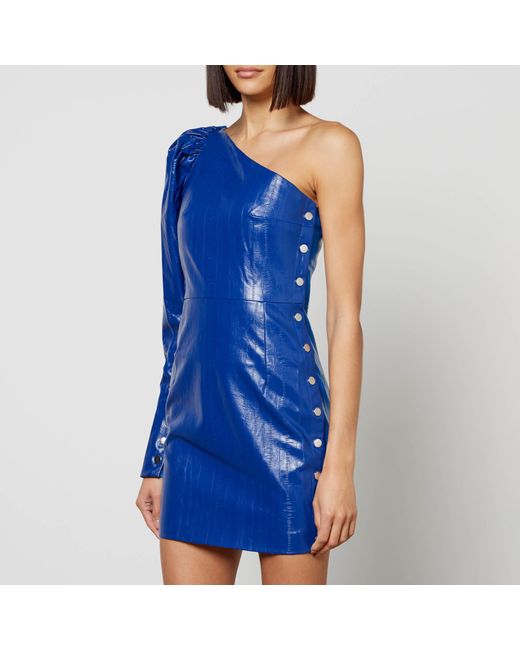 ROTATE BIRGER CHRISTENSEN Blue Faux Leather One-Sleeve Mini Dress