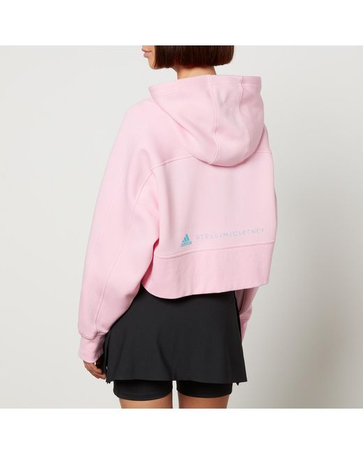 Adidas By Stella McCartney Pink Asmc Cropped Cotton-Blend Hoodie