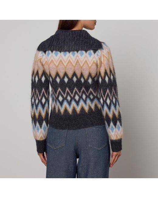 Ganni Black Fine Brushed Wool-Blend Knit Cardigan