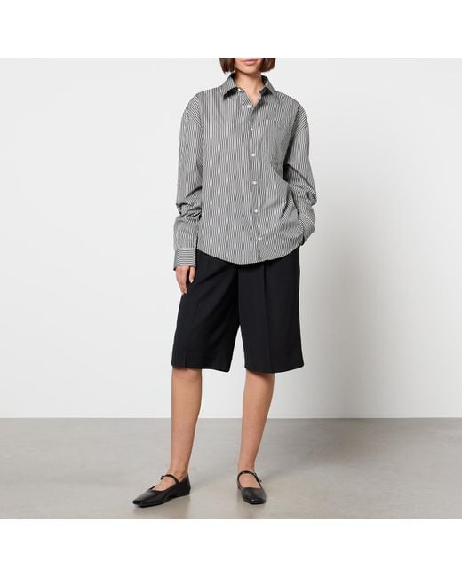 AMI Gray Boxy Fit Striped Cotton-Poplin Shirt