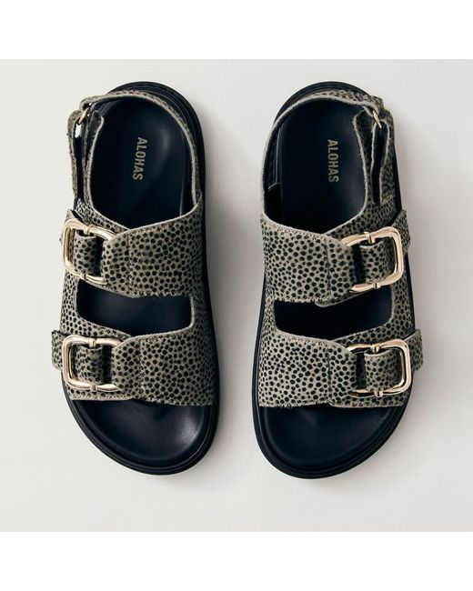 Alohas Blue Harper Calf-Hair Double-Strap Sandals