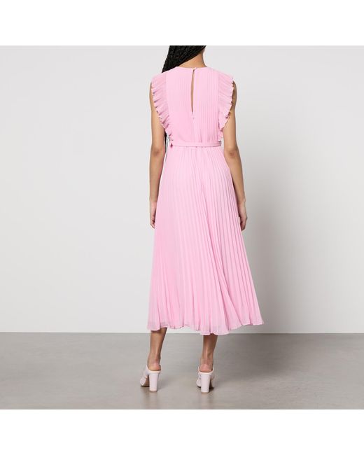 Self-Portrait Pink Ruffled Chiffon Midi Dress