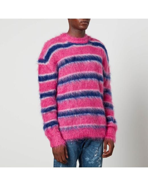Marni Pink Striped Brushed Intarsia Mohair-blend Jumper for men