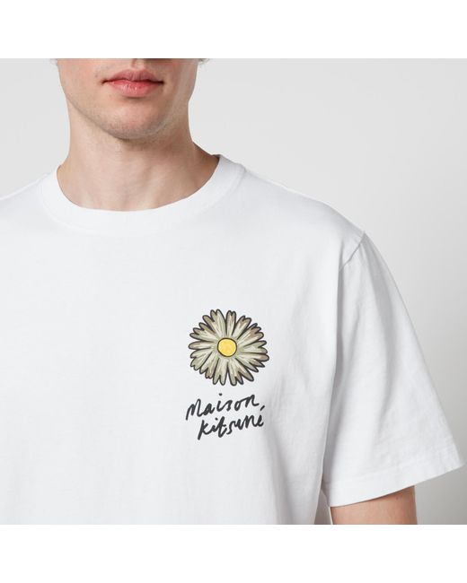 Maison Kitsuné White Floating Flower Cotton T-Shirt for men